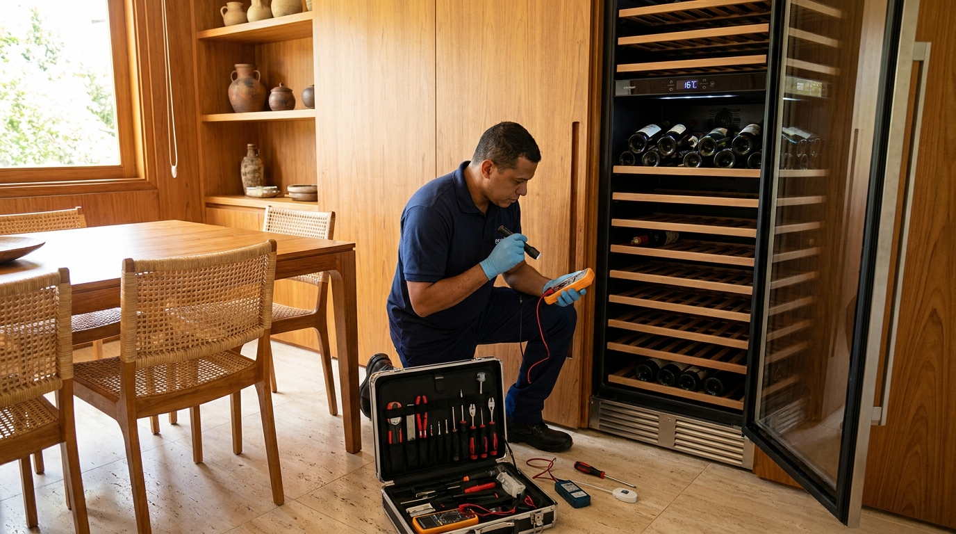 Substituição de termostato em adega climatizada em visita técnica em Vitória‑ES
