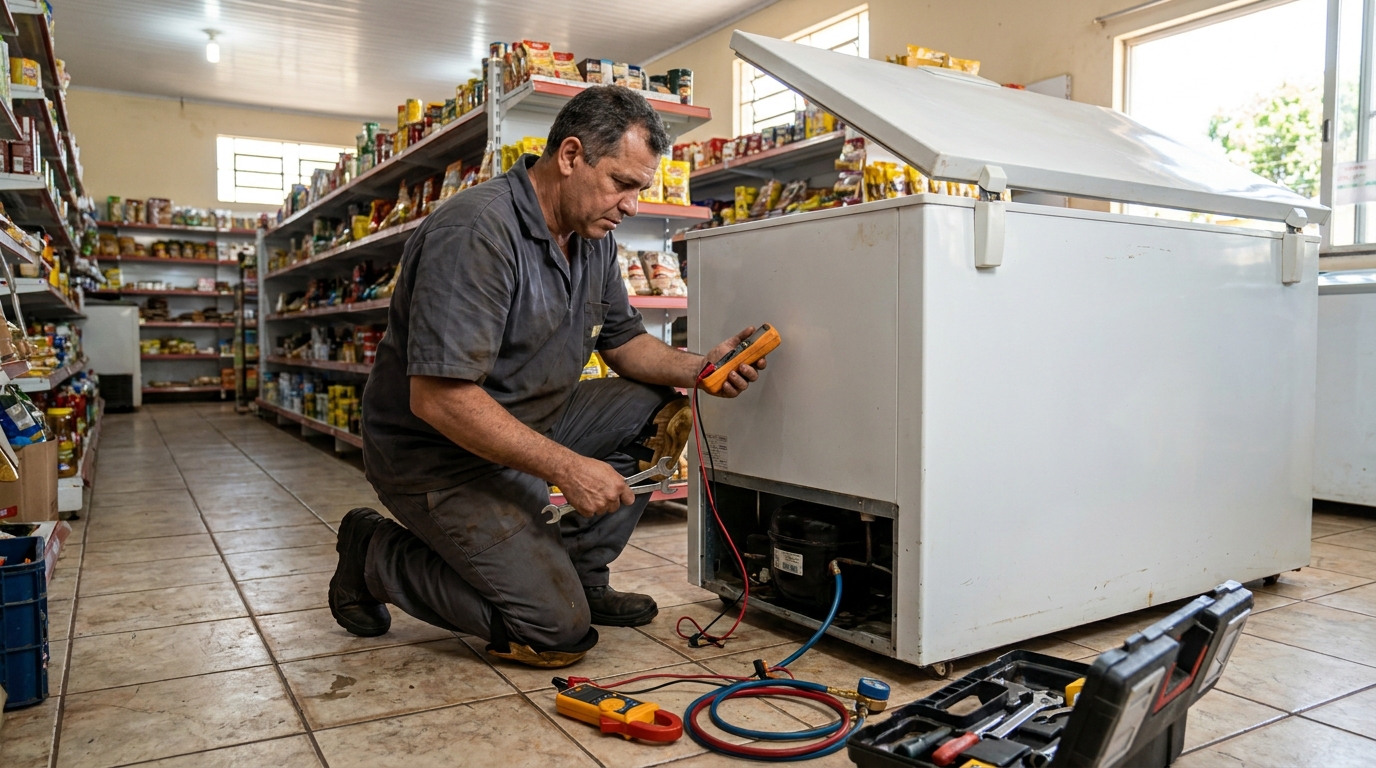 Substituição de termostato de freezer em visita técnica em Vitória‑ES